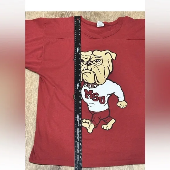 Vintage Mississippi State Bulldogs MSU 3/4 Sleeve Shirt Single Stitch Bully NCAA - Picture 3 of 9